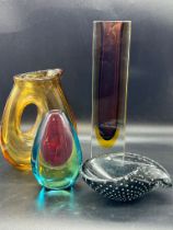 Four pieces of Art glass various makers