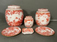 A selection of Royal Crown Derby "Red Aves" pattern ceramics to include three ginger jars, two