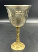 A Elizabeth II parcel gilt goblet on textured stem by House of Lawrian H 14.5cm approximate weight