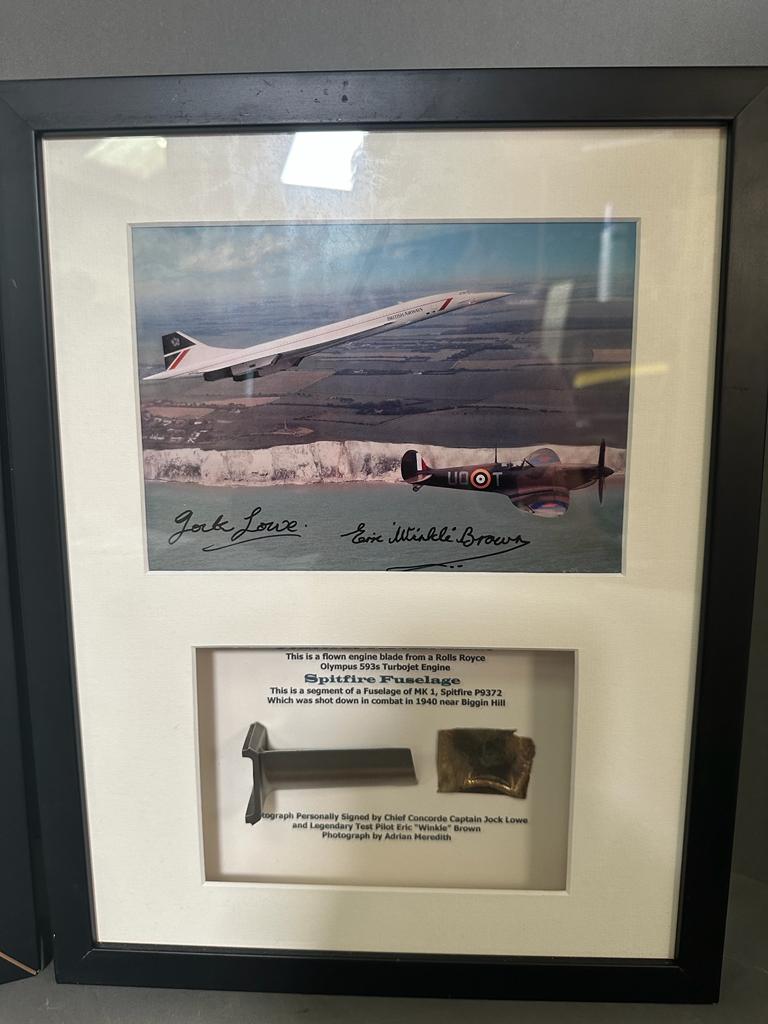 Three limited edition signed Concorde box framed photos and pieces of actual Concorde planes. Adrian - Image 4 of 4