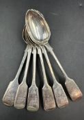A set of six silver teaspoons, hallmarked for Exeter 1853, approximate total weight 68g by Josiah