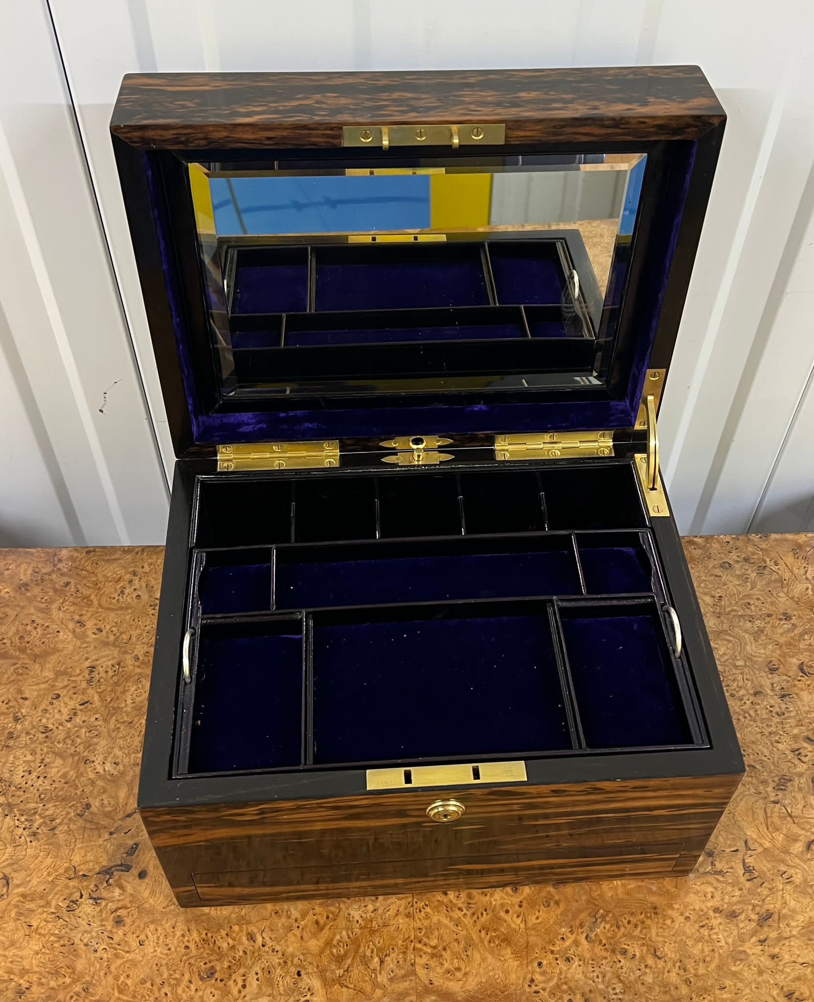 A coromandel jewellery box with fitted trays, hidden drawers (20cm x 23cm x 31cm) - Image 3 of 7