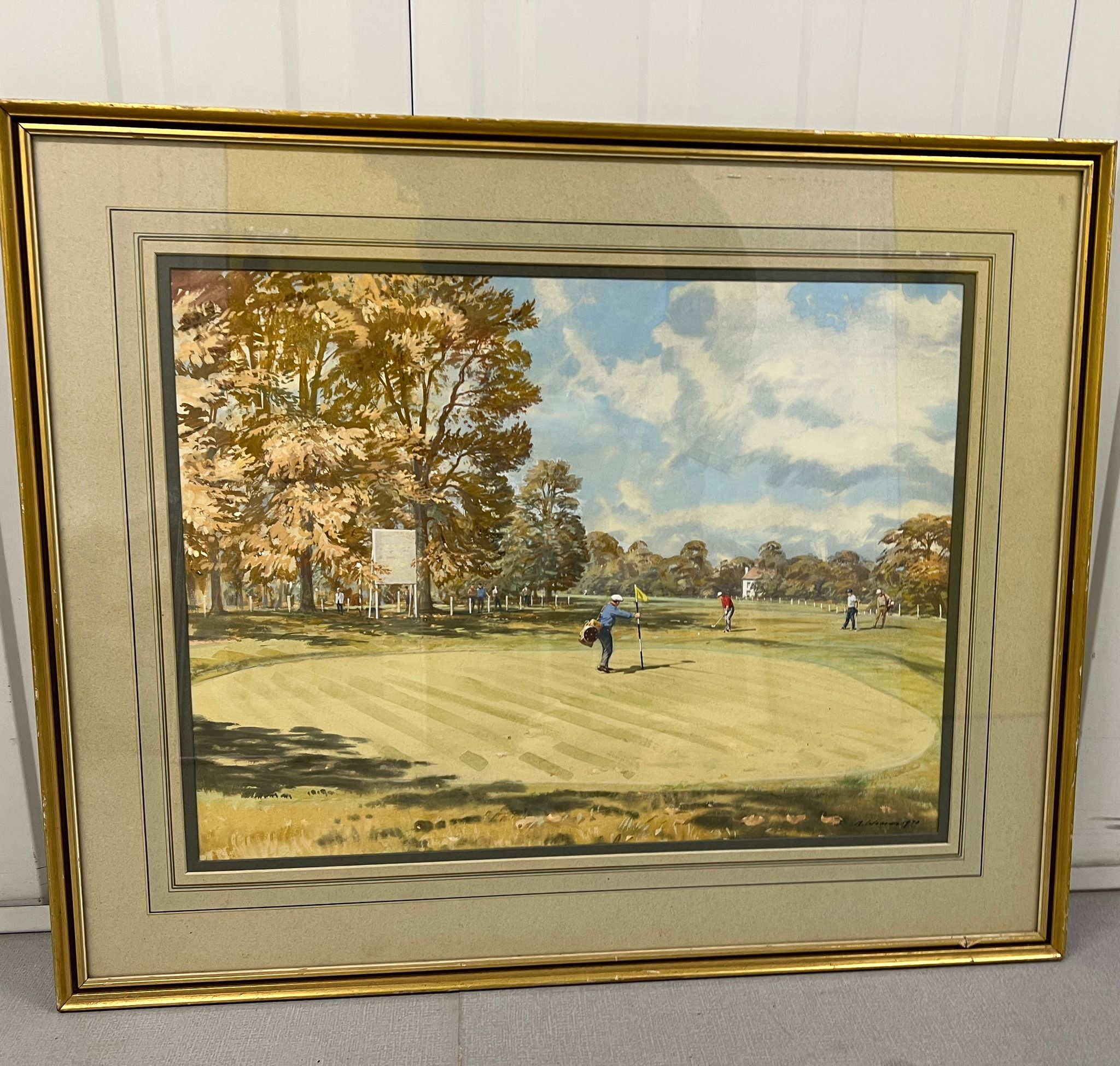 Original Golf Watercolour, Wentworth West Course, 18th Green By Arthur Weaver. An excellent original