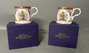 Two Royal Worcester commemorative ware mugs celebrating HM Queen Elizabeth diamond Jubilee