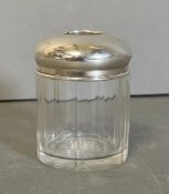 A hallmarked silver topped glass Hair Tidy, Birmingham 1909 by Boots Pure Drug Company