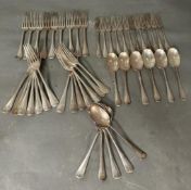 Silver flatware by William Hutton & Sons Ltd to include Eleven spoons, Twelve Dessert forks,