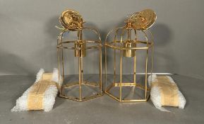 A pair of Italian brass ceiling lanterns with six glass panels