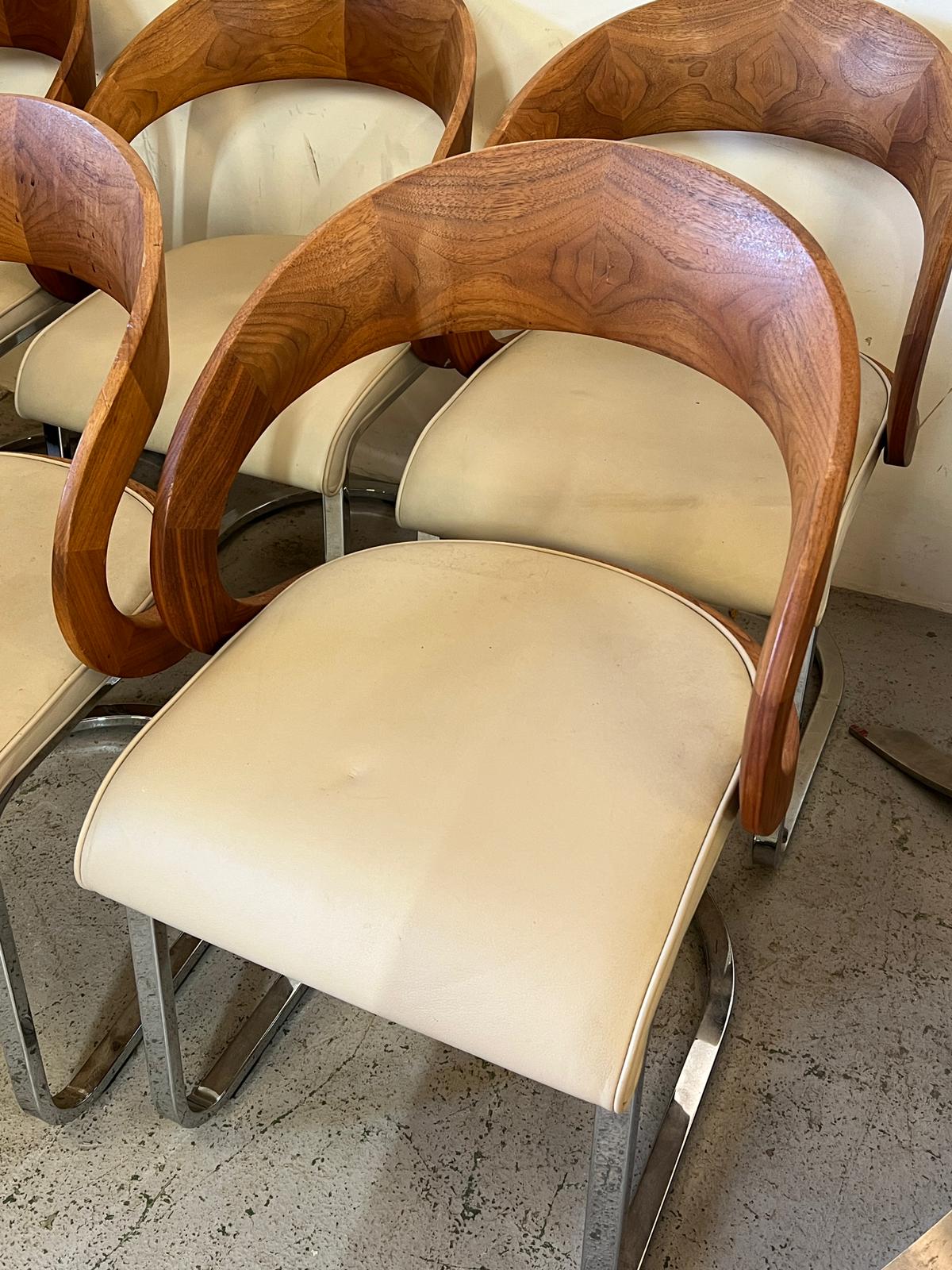 A set of six Girado chairs in walnut, chrome with leather seat pads. - Image 2 of 4