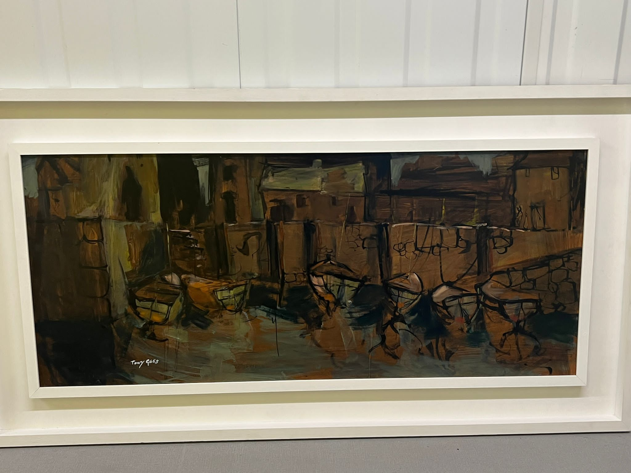 Tony GILES (1925-1994) "Boats in a Harbour" 120cm x 64cm