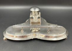 A silver (marked 925) desk set with fitted inkwell and pen marked Duravel