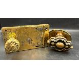 Two antique door handles in brass
