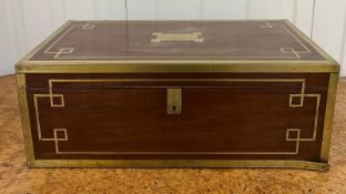 A Regency period mahogany and brass bound campaign writing box 1820 (19cm x 51cm x 28cm)