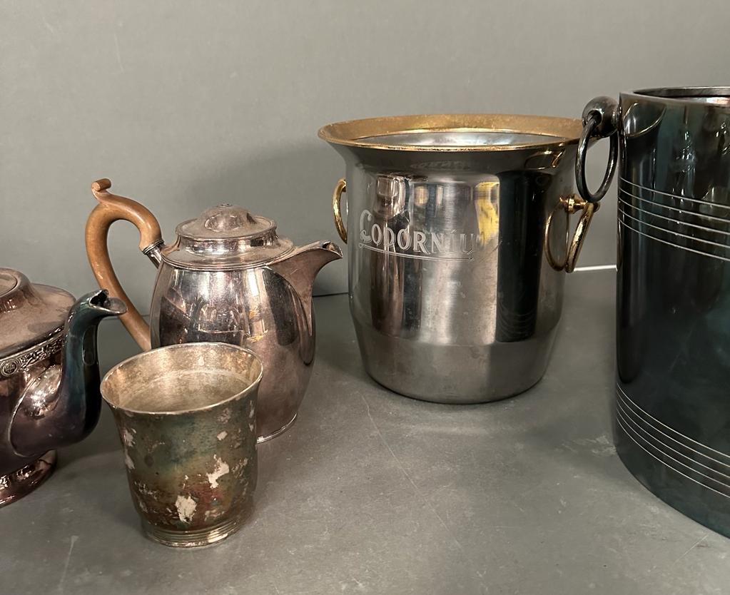 A small selection of silverplated items to include ice buckets and tea pots. - Image 2 of 4