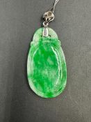 Jade pendant suspended on a 18 carat white gold 18 inch chain