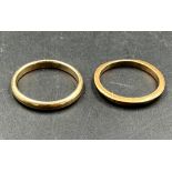 Two 9ct with metal core wedding bands (Approximate Total Weight 3g)
