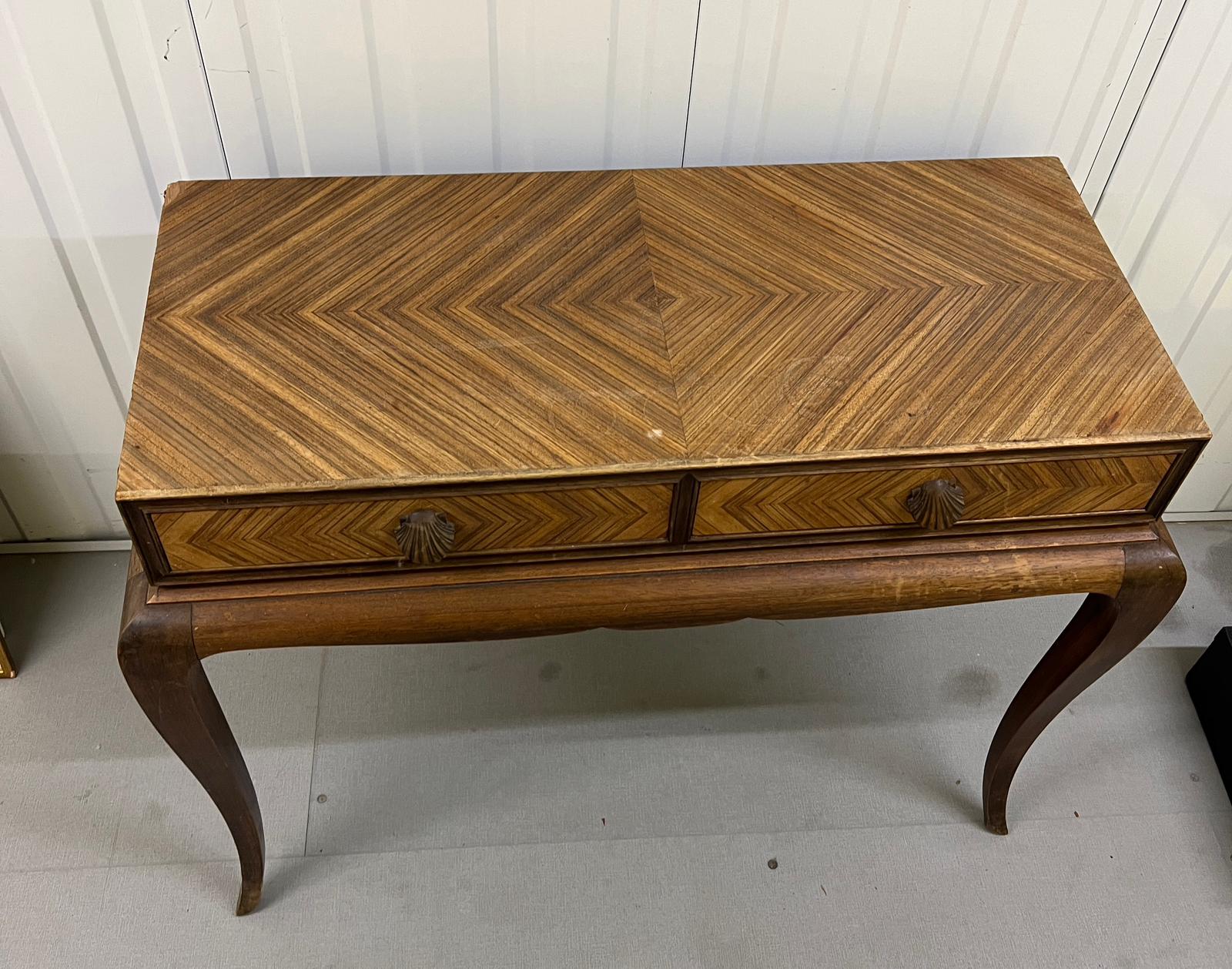 A French 1950's herringbone inlaid console table (H 77cm x 48cm D x 100cm W) - Image 2 of 8