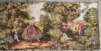 A French tapestry depicting a pastoral country scene 133cm x 65cm