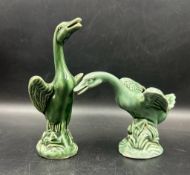 Two green glaze celadon birds