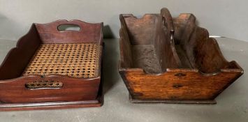 Two mahogany Georgian cutlery trays one with a cane bottom