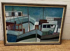 Jack Pender 'Trawlers 90' oil on board (Framed 100cm x 69cm)