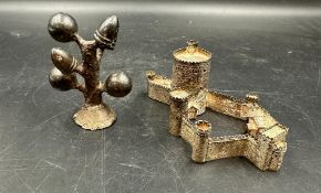 A hallmarked silver model of Windsor Castle, Birmingham hallmark and a small silver ring tree by