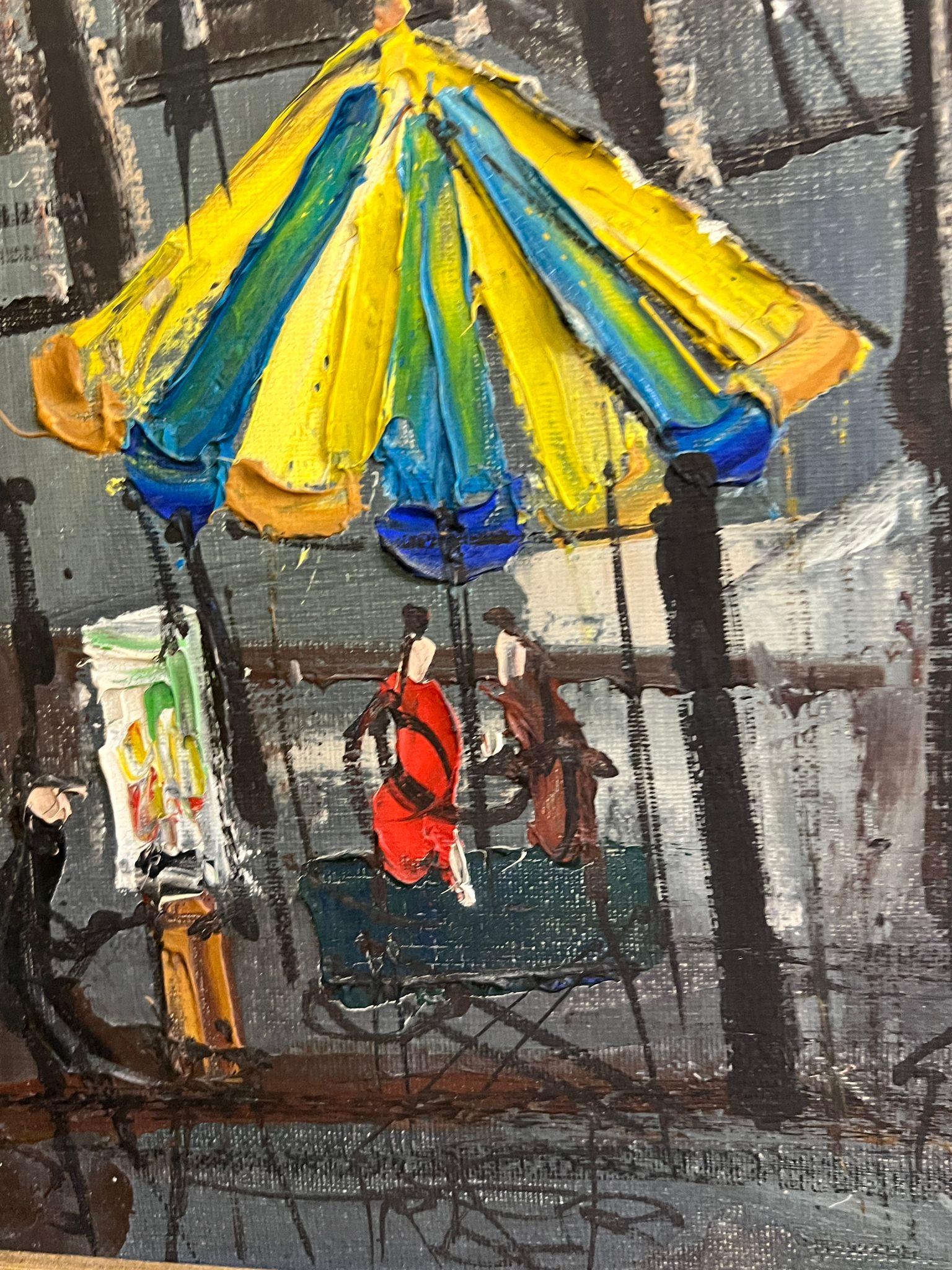 A Parisian street scene, oil on canvas with indistinct signature bottom right. - Image 5 of 5