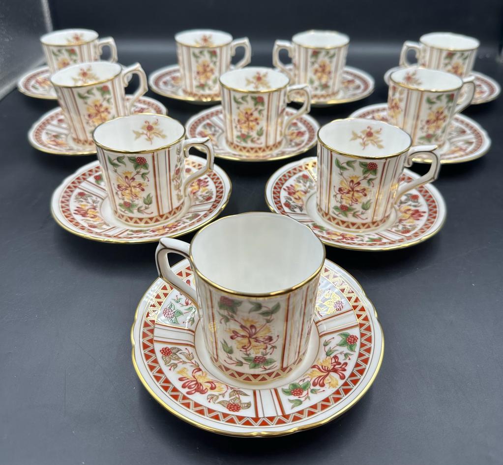 Ten Royal Crown Derby "Honey Suckle" coffee cups and saucers
