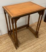 A nest of two tables with string inlay with cross stretchers (Largest 52 x 39 x 61H)