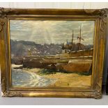 George Fagan Bradshaw (1887 -1960) Harbour Wall at St Ives oil on canvas in a gilt wood frame (