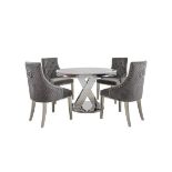 Dolce Round Dining Table and 4 Button Back Dining Chairs in grey by Mark Webster. Table boxed