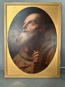 An 18th Century oil on canvas of a Saint, relined and frame size is 47.5 x 62.5cm