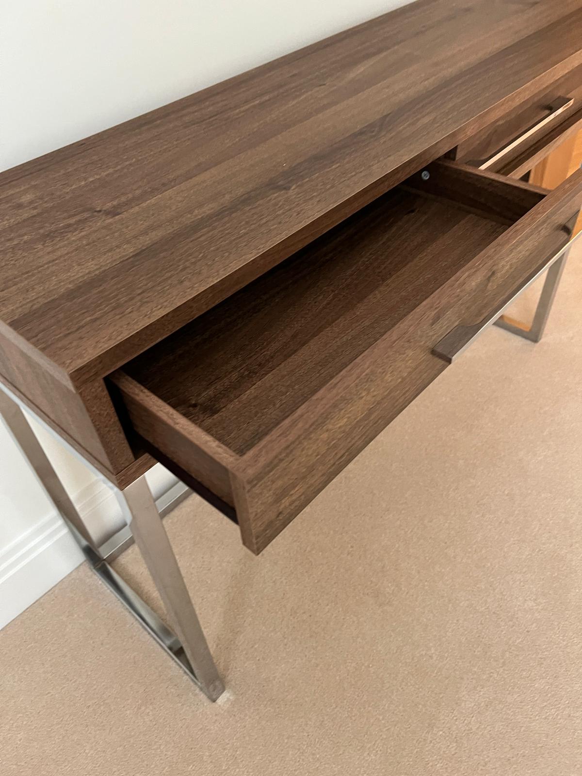 A console table on chrome legs and drawers to centre (110cm x 35cm x 72cm) - Image 5 of 5