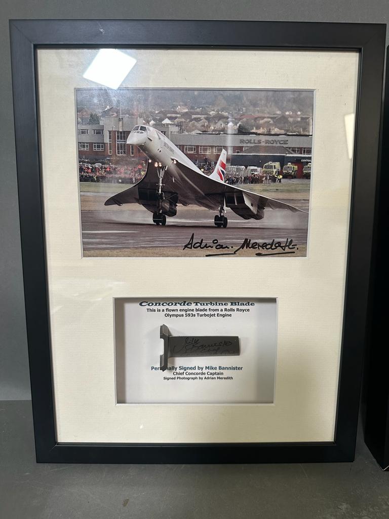 Three limited edition signed Concorde box framed photos and pieces of actual Concorde planes. Adrian - Image 2 of 4