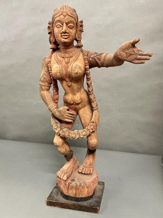 A wooden sculpture of a dancing Apsara Indian lady (H65cm) - Image 5 of 5