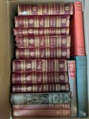 Leather bound selection of hardback books, including a collection of Dickins books