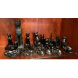 A large selection of cat statues various makers stamps including Capella of Darington