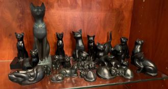 A large selection of cat statues various makers stamps including Capella of Darington