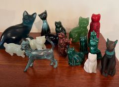 A selection of jade glass and pearlized miniature cats(H8.5cm)