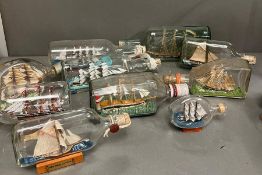 Ten model ships in bottles