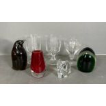 A selection of glass and art glass to include Queen Elizabeth II commemorative rummers,