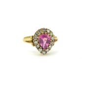Vintage Pink sapphire pear shaped cluster ring. The weights are estimated to be Pink Sapphire 1.35