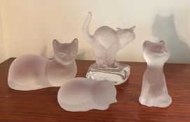 Four frosted glass cats, one stamped Nacht Mann