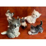 Five Goebel china cat figures