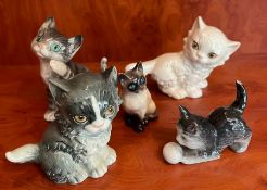 Five Goebel china cat figures