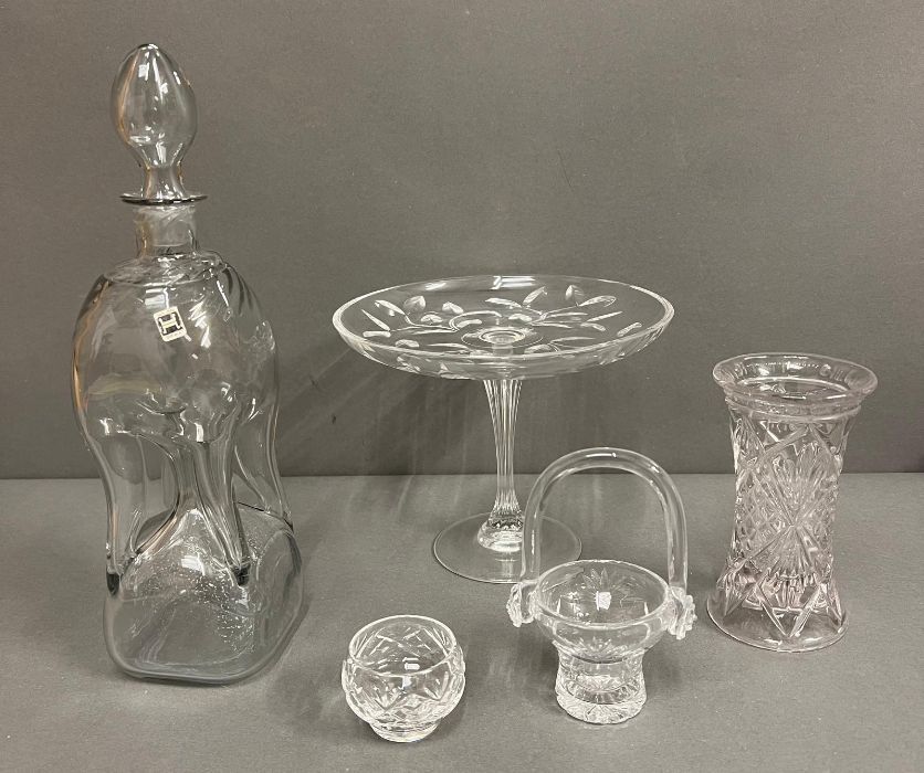 A selection of cut glass and a Norway decanter