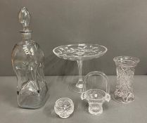 A selection of cut glass and a Norway decanter