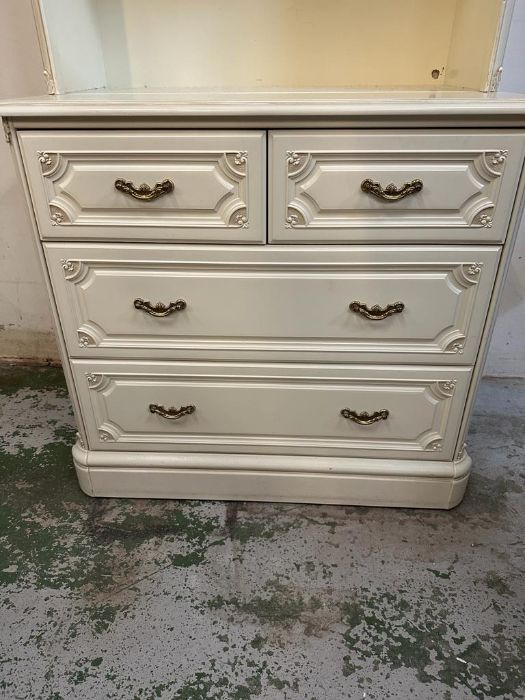 A white painted dresser with four shelves and two over two drawers under by Olympus (H224cm W77cm - Image 3 of 4