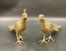 Two brass decorative pheasants with jewelled eyes