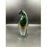 A crystal encased figure of a Penguin in green and yellow (Height Approximately 20cm)