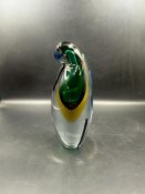 A crystal encased figure of a Penguin in green and yellow (Height Approximately 20cm)